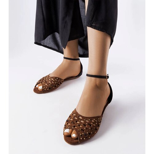 Gemre Brown lace sandals with rhinestones Avice Cene