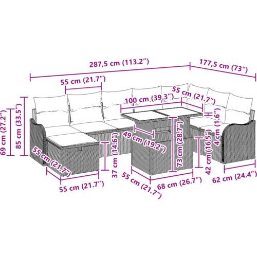  9-komponentni vrtni set sofa s jastučićima Bež Poli Ratan Slike