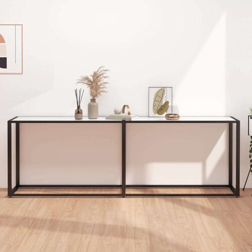vidaXL Konzolna mizica beli marmor 220x35x75,5 cm kaljeno steklo Cene