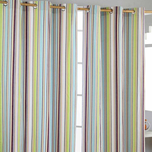 HOMESCAPES Osaka Green Stripes Ready Made Eyelet Curtain Par, 137x228 cm Drop, (20749197) Cene