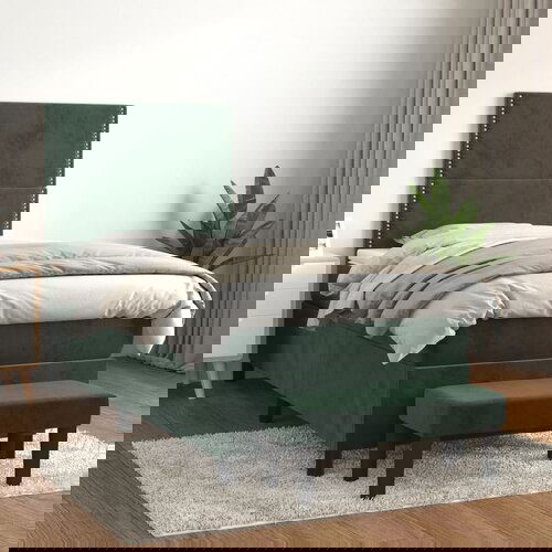  The Living Store Box spring postelja z vzmetnico temno zelena 100x200 cm žamet - Box Spring Postelja, (21489214) Cene