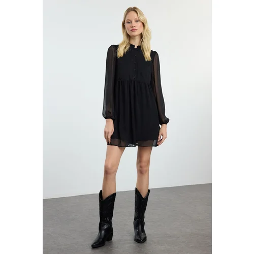 Trendyol Black Plain Woven Winter Dress