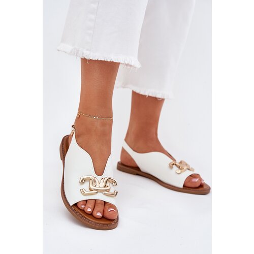 EVENTO Women's Sandals With Flat Heel And Golden Decoration White Amelira Cene