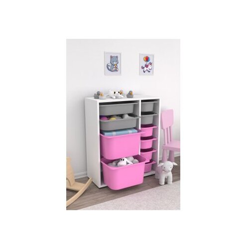 Hanah home Multifunkcionalna komoda Zen 2D2K6U, 69,5 x83 x30 cm, Bijelo-sivo-roza Cijene