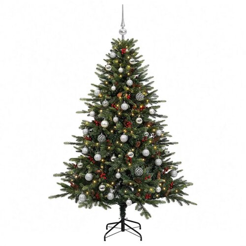  Umjetno božićno drvce s kuglicom 150 cm 150 LED lampica - Zelena 150 cm s LED-ima i srebrnim lopticama Slike