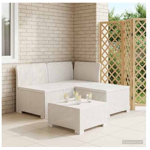 vidaXL Sofa za vrt za 3 osobe sa izgledom rattan 3-sjedalo PP Bijela - Bijela Sofa + srednji + kutni bez jastuka Cijene