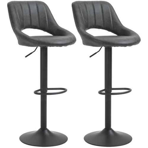  Set od 2 barske stolice izgled kože okretne podesiva visina oslonac za noge metalni okvir 47 x 52 x 87-109 cm siva Slike