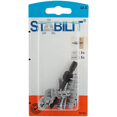 STABILIT set gips-kartonskih tipli (5 Kom., Duljina tiple: 22 mm, Prikladno za: Pločasti građevinski materijali i šupljine, Plastika, S vijcima/kukama)