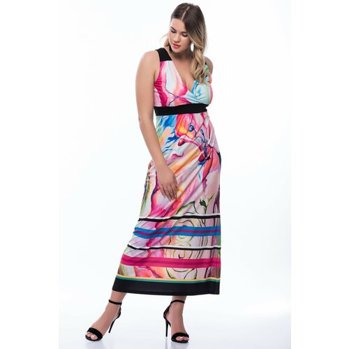 Şans Women's Plus Size Colorful Strapless Dress Slike