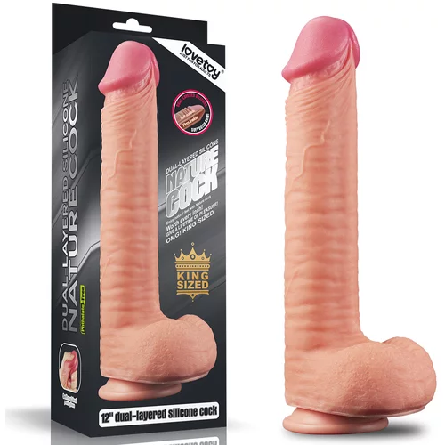 Lovetoy Dual Layered Platinum Silicone Cock with Balls 12" Flesh