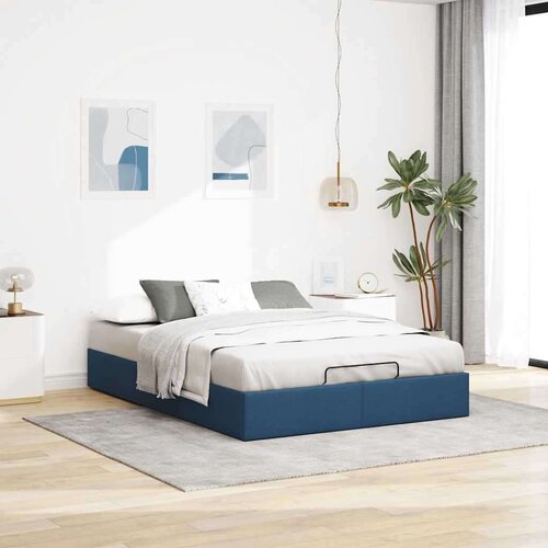 VidaXL Otomanski okvir kreveta bez madraca plavi 140x190 cm od tkanine Slike