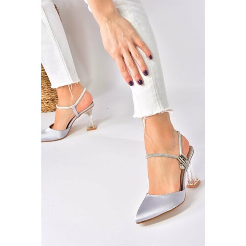 Fox Shoes silver satin fabric women's evening dress with heels Slike