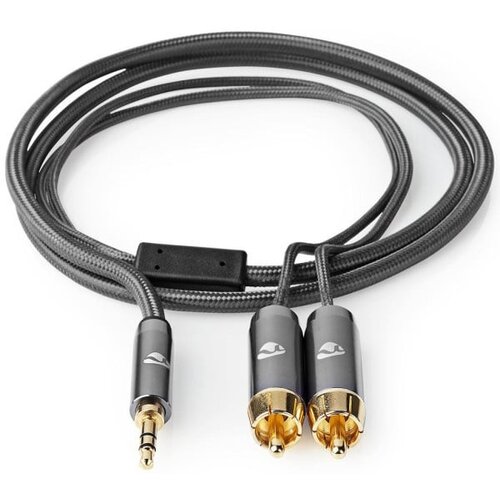 Nedis CATB22200GY20, Stereo audio kabl, 3,5 mm mu&scaron;ki, 2x RCA mu&scaron;ki, Pozlaceni, 2,00 m, Okrugli, Sivi Cene