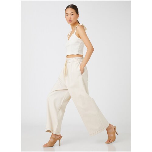 Koton Tie Waist Loose Fit Off White Women's Trousers 3sal40012mw Cene