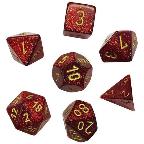 Chessex kockice - glitter mini - polyhedral - ruby red & gold (7) Cene