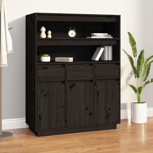 VidaXL Visoka omara črna 89x40x116,5 cm trdna borovina Slike
