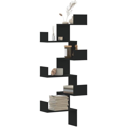  The Living Store Stenska kotna polica črna 45x45x147 cm inženirski les - Stenska Kotna Polica, (21554529) Cene