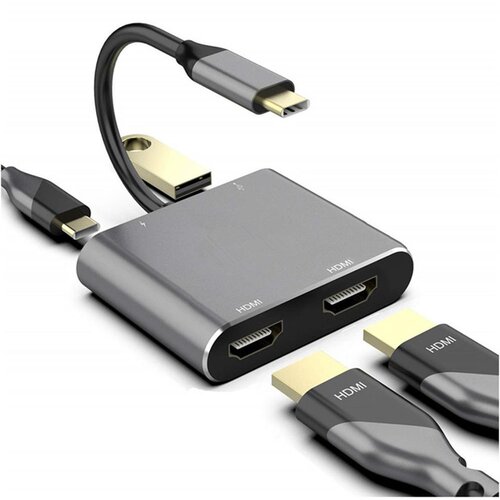 E-green Adapter USB 3.1 tip C (M) - 2 x HDMI + USB 3.0 + PD 60W (4 u 1) Slike