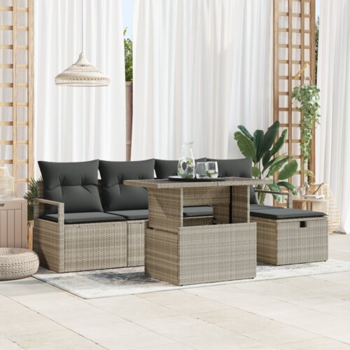  6-dijelni vrtni sofa set s jastučićima svijetlosivi poli ratan Slike