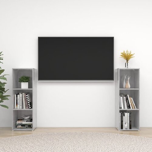VidaXL TV omarica 2 kosa betonsko siva 107x35x37 cm iverna plo&amp;scaron;ča Slike