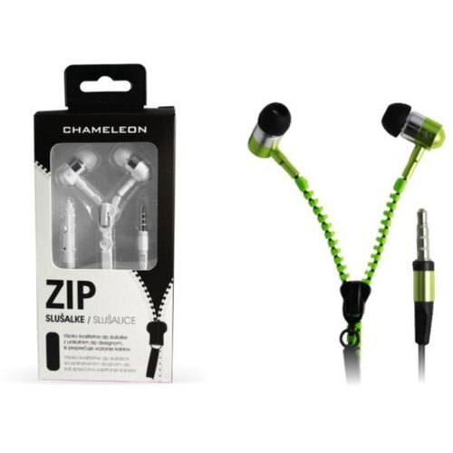 Chameleon žične stereo ušesne slušalke 3.5 HI-FI, ZIP 2040, mikrofon, zelene Cene