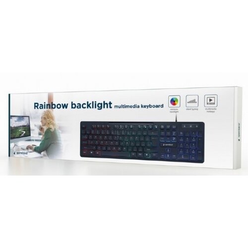 Gembird Tastatura KB-UML-02 Rainbow backlight multimedia keyboard, USB, USA layout Slike