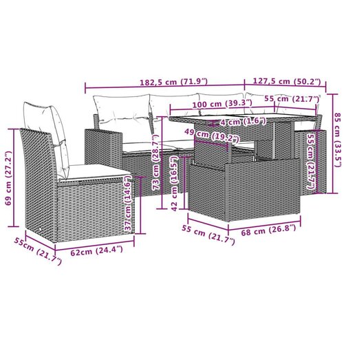 VidaXL 6-dijelni set vrtnih sofa s jastucima crni od poliratana Slike