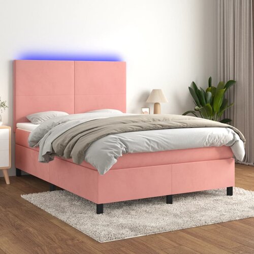  box spring s madracem LED ružičasti 140x190cm baršunasti Cene