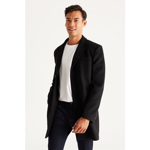 ALTINYILDIZ CLASSICS Men's Black Standard Fit Normal Cut, Monocollar Woolen Overcoat. Slike