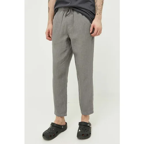 Superdry Lanene hlače boja: siva, ravni kroj