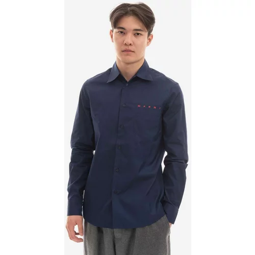Marni Pamučna košulja za muškarce, boja: tamno plava, regular, s klasičnim ovratnikom, CUMU0203P1.USCT88-L1B80
