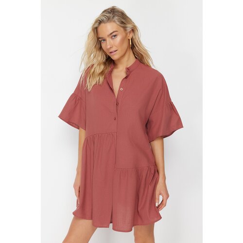 Trendyol Tile Wide Fit Mini Woven Flounce 100% Cotton Beach Dress Slike