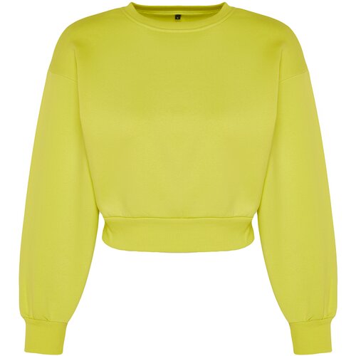 Trendyol Yellow Comfortable Cut Crop Basic Crew Neck Thick Fleece Inside Knitted Knitted Sweatshirt Cene