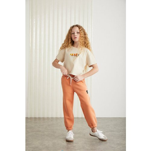 GRIMELANGE AGATE-GRM24025 100% cotton printed short sleeve girls t-shirt Beige T-Shirt Slike