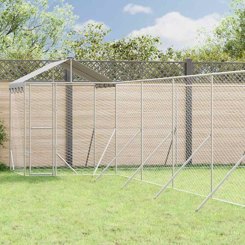 Vanjski kavez za pse s krovom srebrni 12 x 12 x 2,5 m čelični Cene