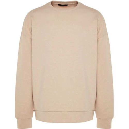 Trendyol Beige Men's Basic Oversized Crew Neck Long Sleeve Soft Brushed Thessaloniki Sweatshirt.