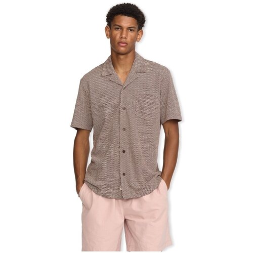 Rvlt Revolution Srajce z dolgimi rokavi Jacquard Cuban Shirt 3175 - Brown Kostanjeva Slike