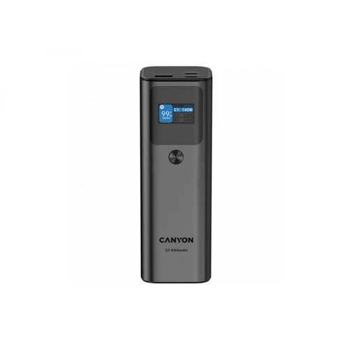 Canyon PB-2010, allowed for air travel power bank 27000mAh/97.2Wh Li-poly battery, in/out:2xUSB-C PD3.1 140W, out:USB-A QC 3.0 22.5W,TFT display,Dark Grey Cene