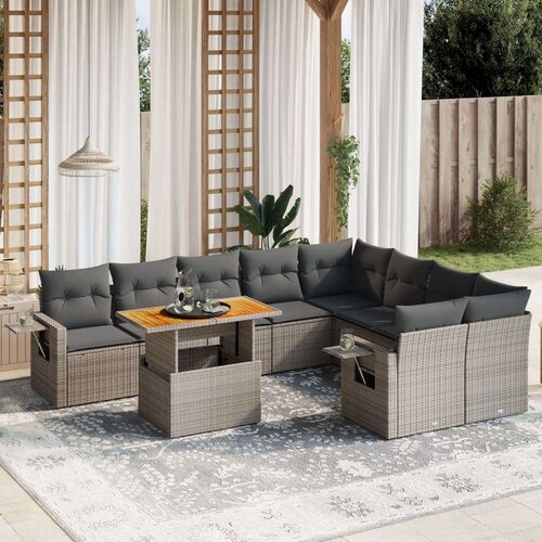 VidaXL 10-dijelni set vrtnih sofa od poliratana s jastucima sivi Slike