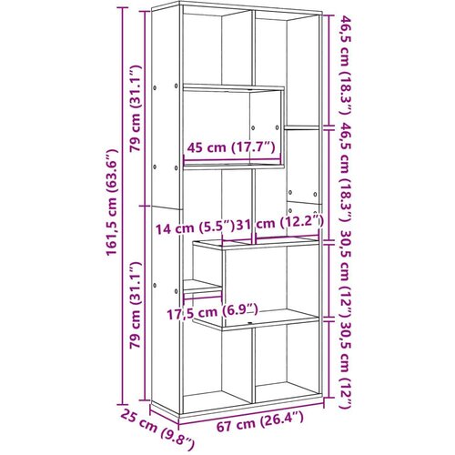 vidaXL Sobna pregrada / regal za knjige crni 67 x 25 x 161,5 cm drveni Cene