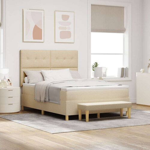  Krevet s kutijom s madracem i klupom krem 140x200 cm tkanina Slike