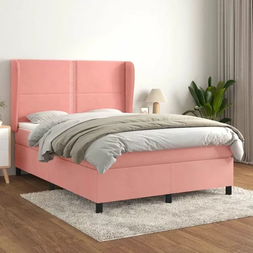 Box spring postelja z vzmetnico roza 140x190 cm žamet, (20893896)