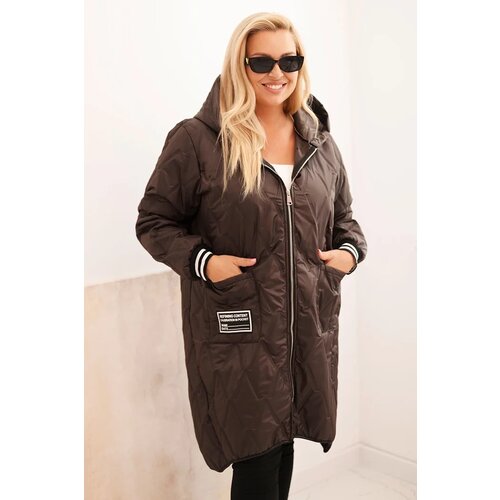 Kesi Włoski women&amp;#039;s plus size quilted jacket with a hood and sporty cuffs brown Slike