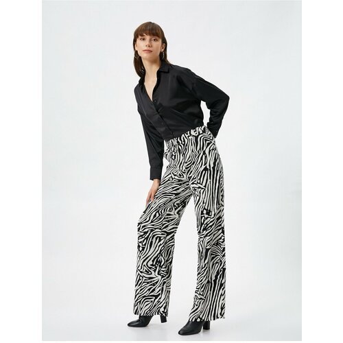 Koton Wide Leg Trousers Zebra Patterned High Waist Zippered Viscose Blend. Slike