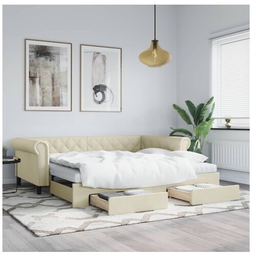 vidaXL Izvlečna dnevna postelja s predali krem 90x200 cm ume Cene