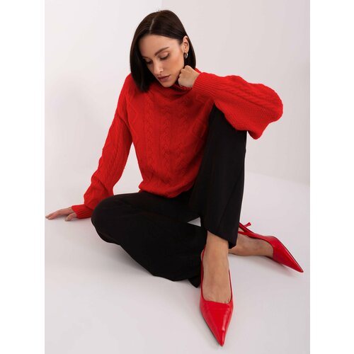 Fashion Hunters Red Loose Women's Sweater With Cables Cene