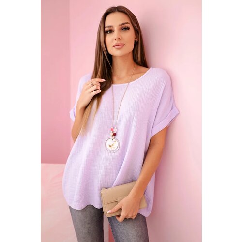 Kesi Włoski Muslin blouse with a necklace light purple Slike