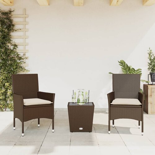 vidaXL 3-dijelni bistro set s jastucima smeđi od poliratana i stakla Cijene