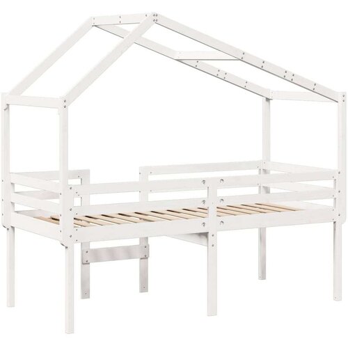 VidaXL Visoki krevet s krovom bijeli 90 x 190 cm od masivne borovine Slike
