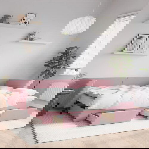 vidaXL Izvlečna dnevna postelja s predali roza 90x200 cm žamet Cene